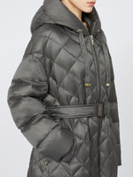 Long quilted down jacket in water-repellent fabric