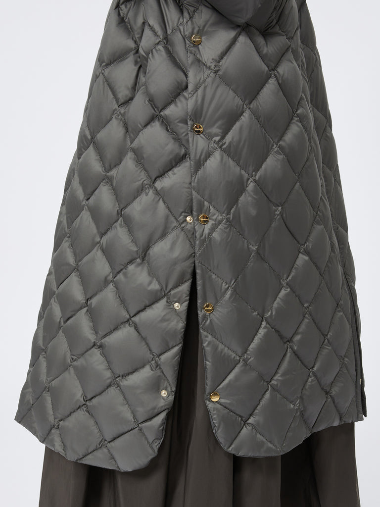 Long quilted down jacket in water-repellent fabric