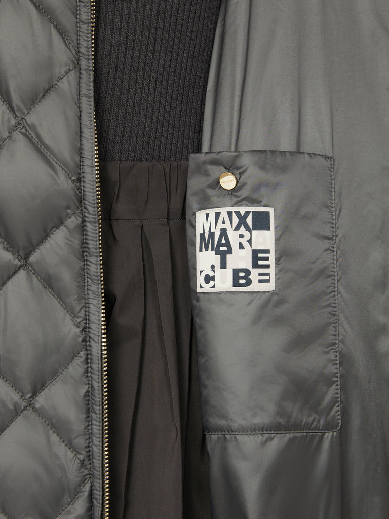 max mara جاكيت داون طويل مبطن بنمط مبطط طارد للماء من القماش