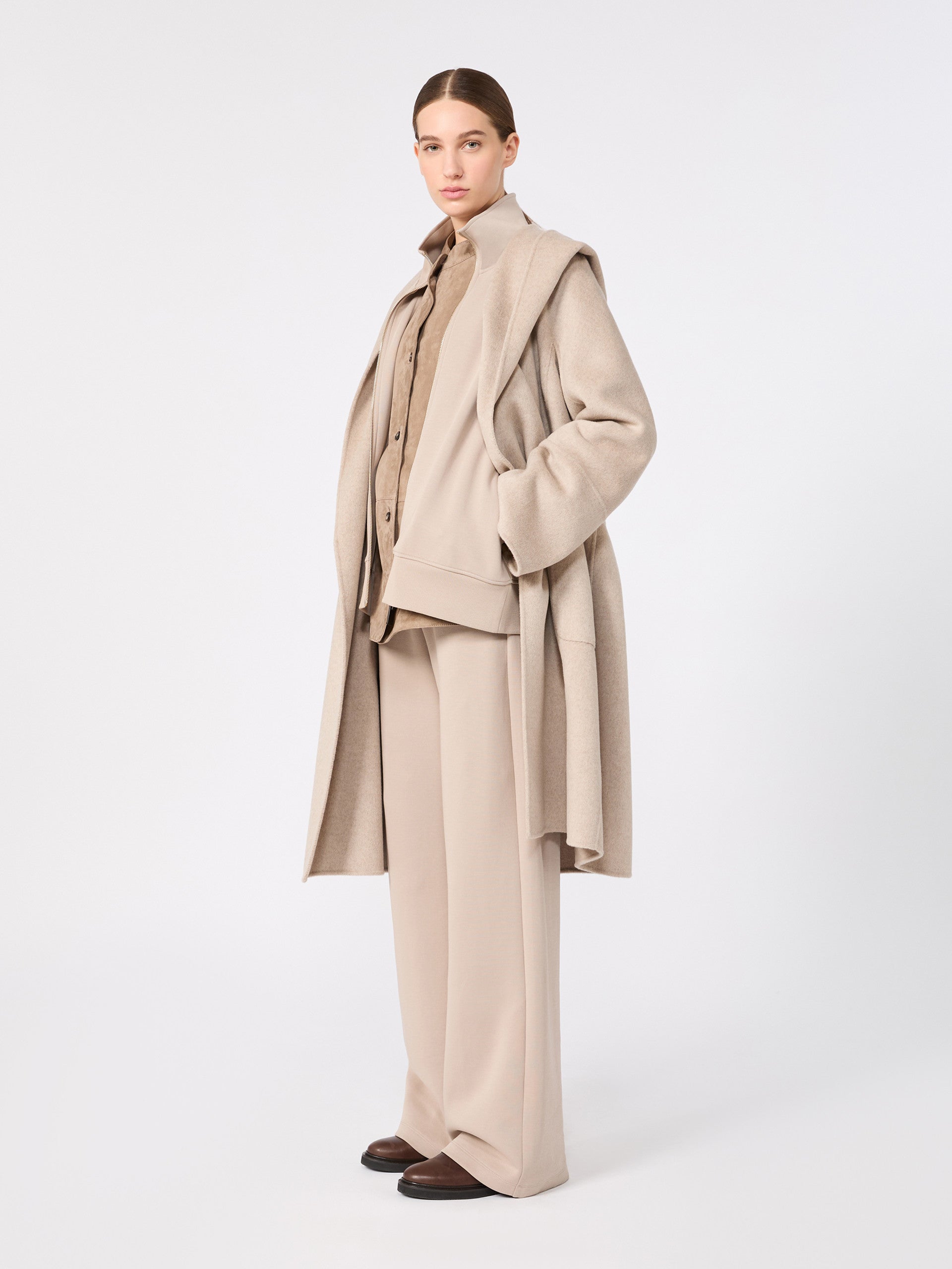 Wide Double Jersey Trousers for Women - Beige - Max Mara KSA