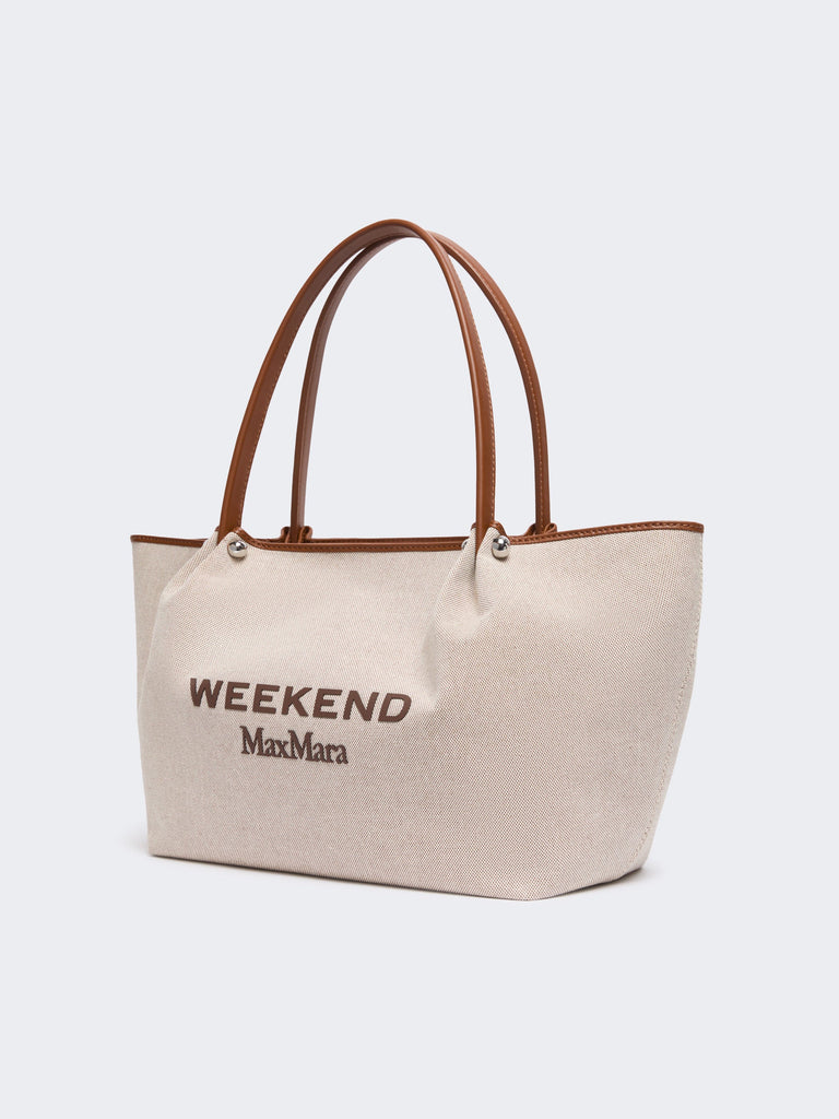 max mara plain-weave fabric and leather shopping bag