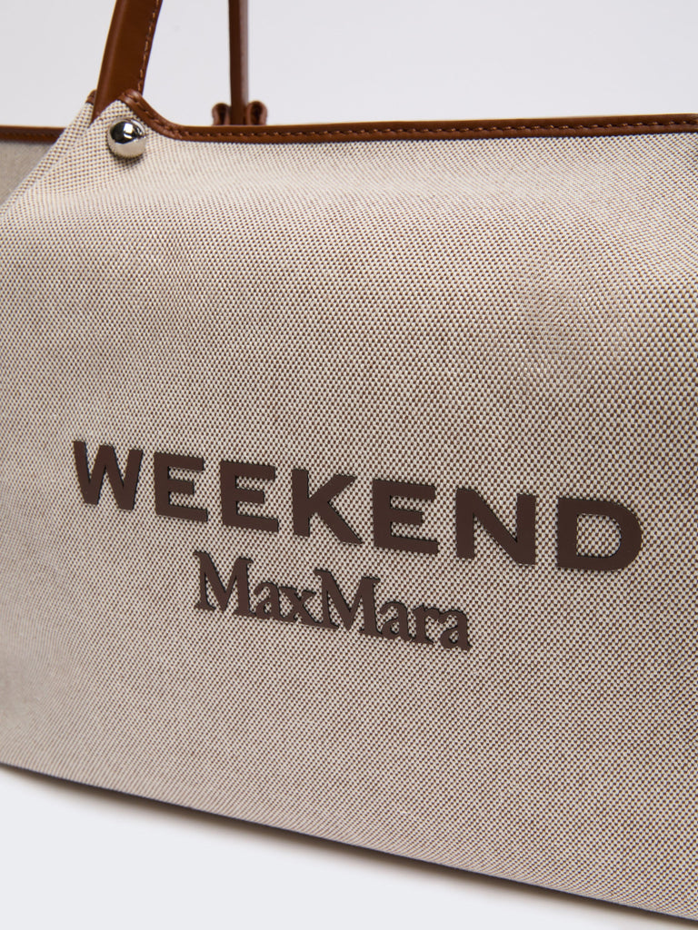 max mara plain-weave fabric and leather shopping bag