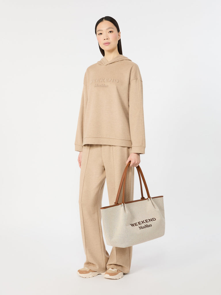 max mara plain-weave fabric and leather shopping bag